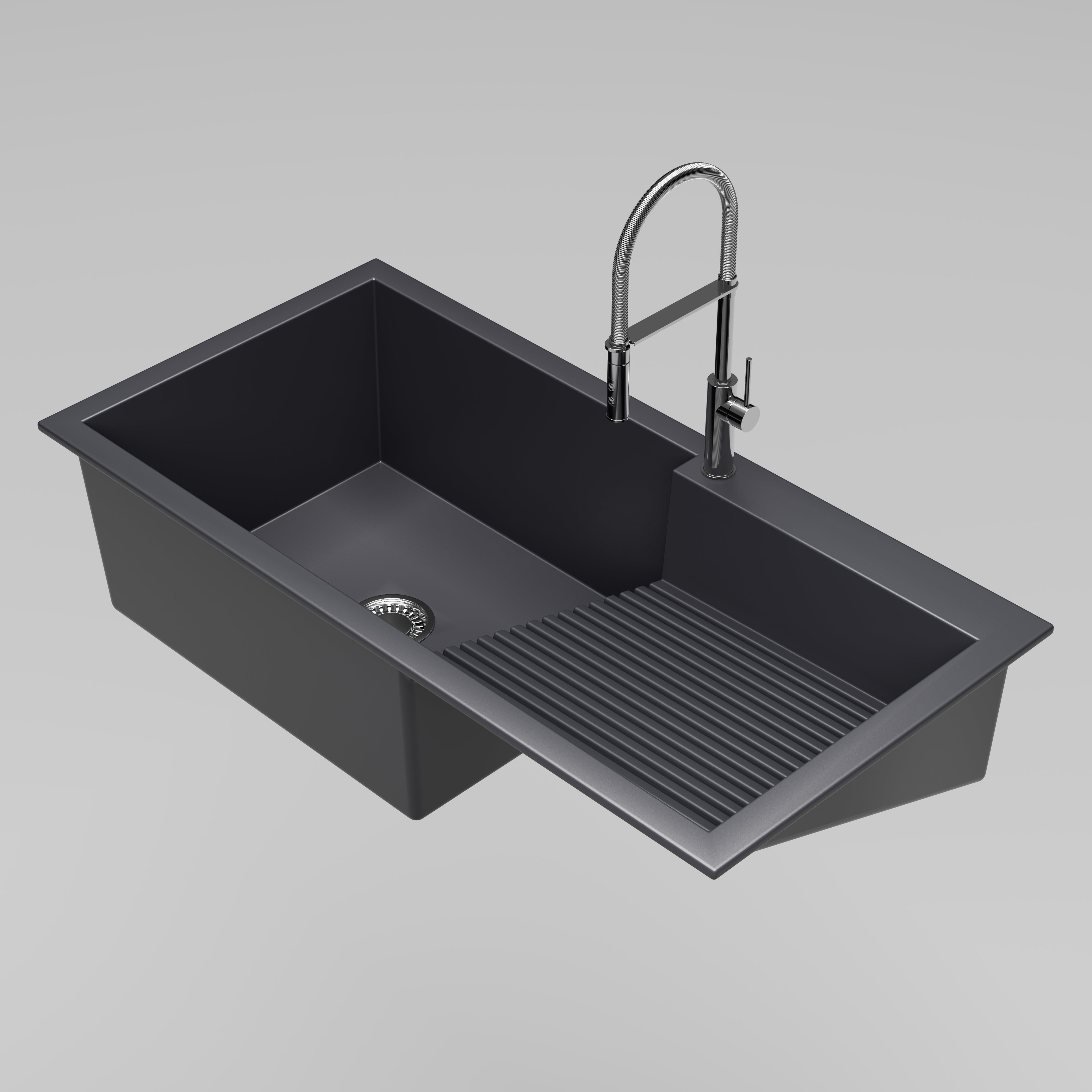 Asiatique Single Bowl Laundry/Utility Quartz Kitchen Sink (D403 - QUEEN), Granite Finish, 304 Grade SS coupling, Slop Drain, Noise Reduction Design | 40 x 20 x 10 inches