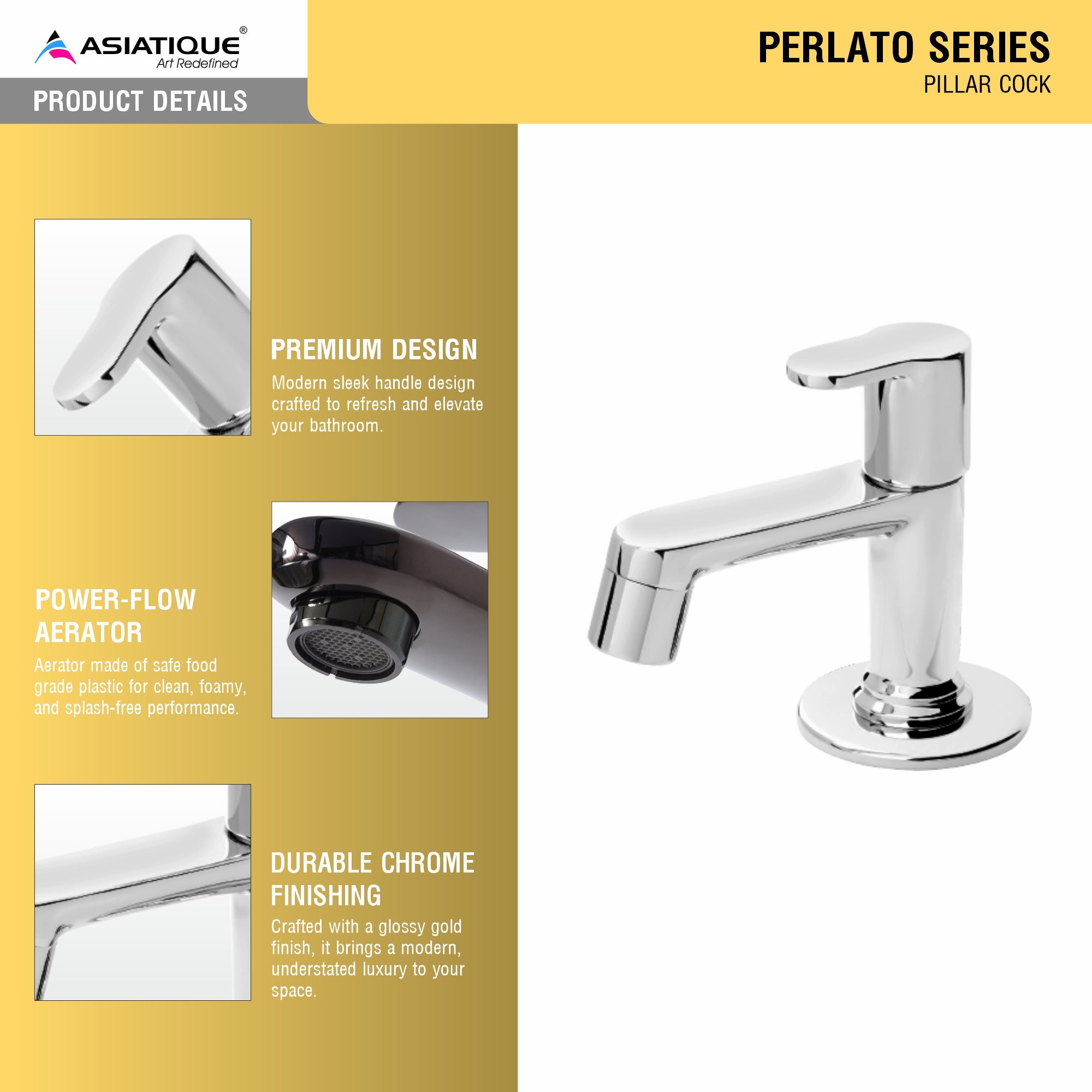 Asiatique Pillar Cock  (P-000),Perlato Series Premium Faucets & Mixers