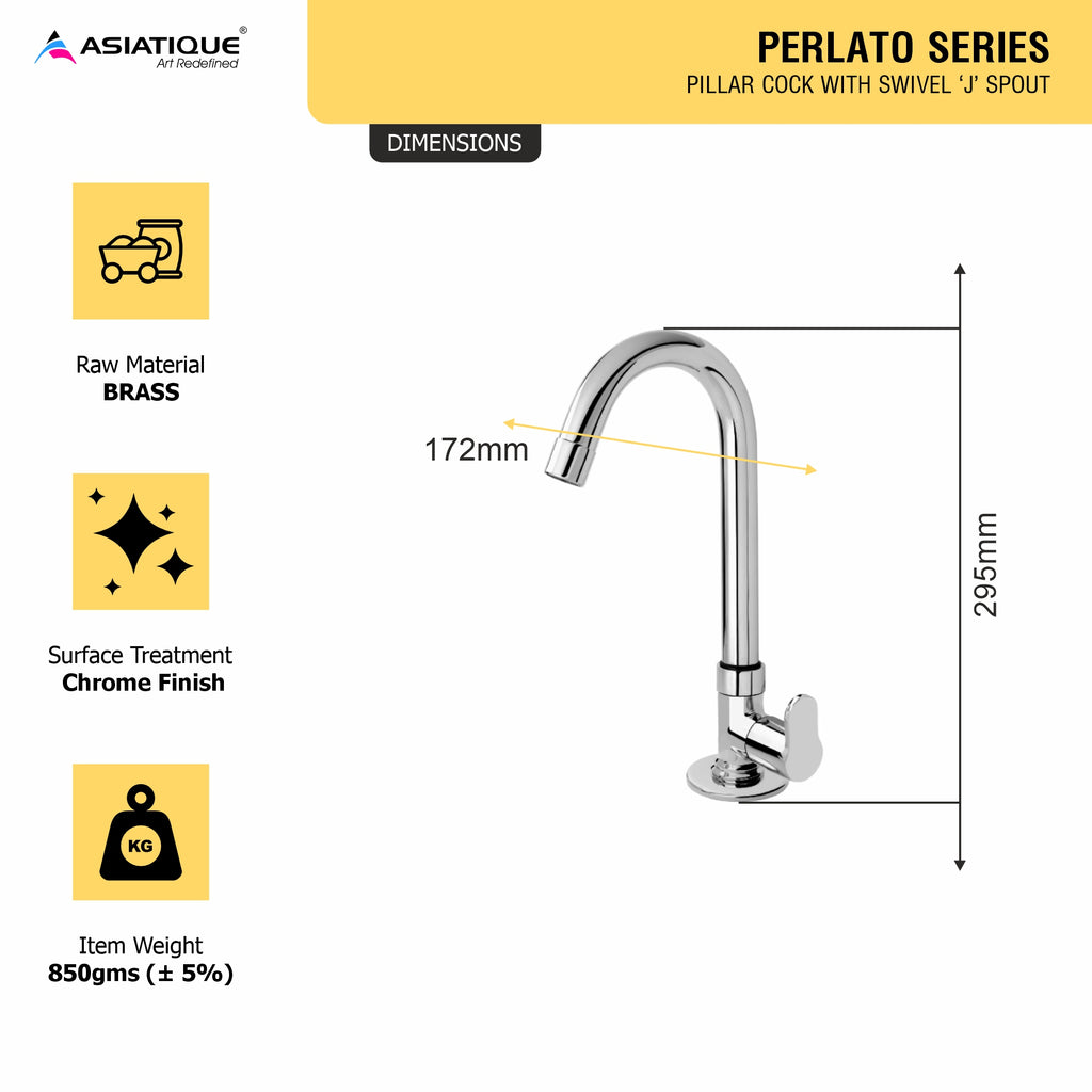 Asiatique Pillar Cock With Extended Swivel  'J' Spout  (P-002),Perlato Series Premium Faucets & Mixers