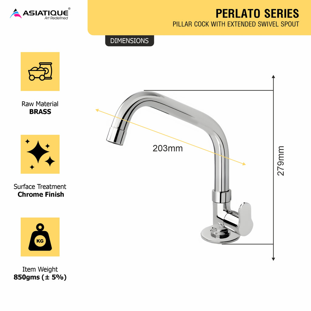 Asiatique Pillar Cock With Extended Swivel  Spout  (P-002EX),Perlato Series Premium Faucets & Mixers (Copy)