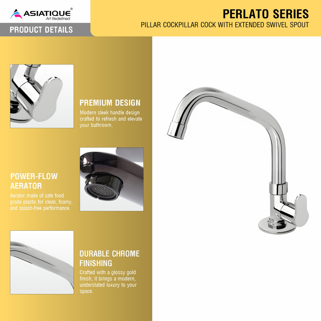Asiatique Pillar Cock With Extended Swivel  Spout  (P-002EX),Perlato Series Premium Faucets & Mixers (Copy)