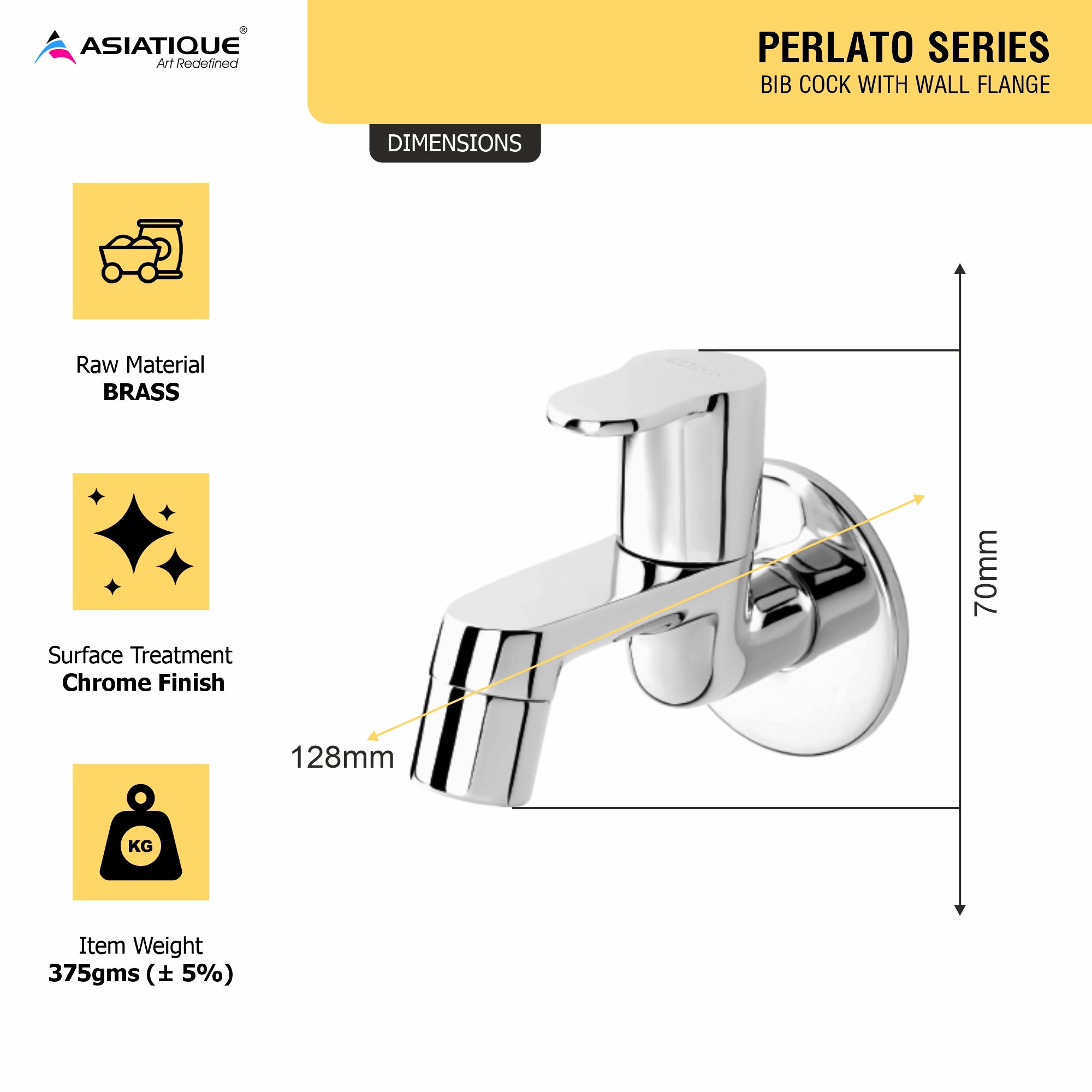Asiatique Bib Cock With Wall Flange  (P-003),Perlato Series Premium Faucets & Mixers