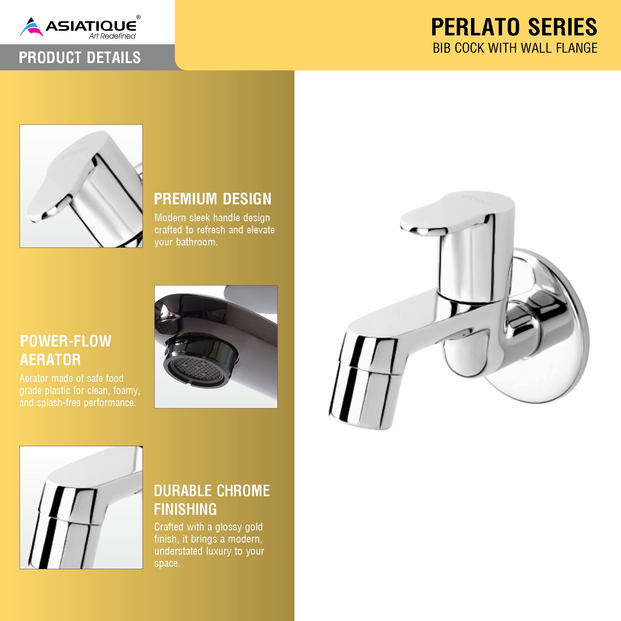 Asiatique Bib Cock With Wall Flange  (P-003),Perlato Series Premium Faucets & Mixers