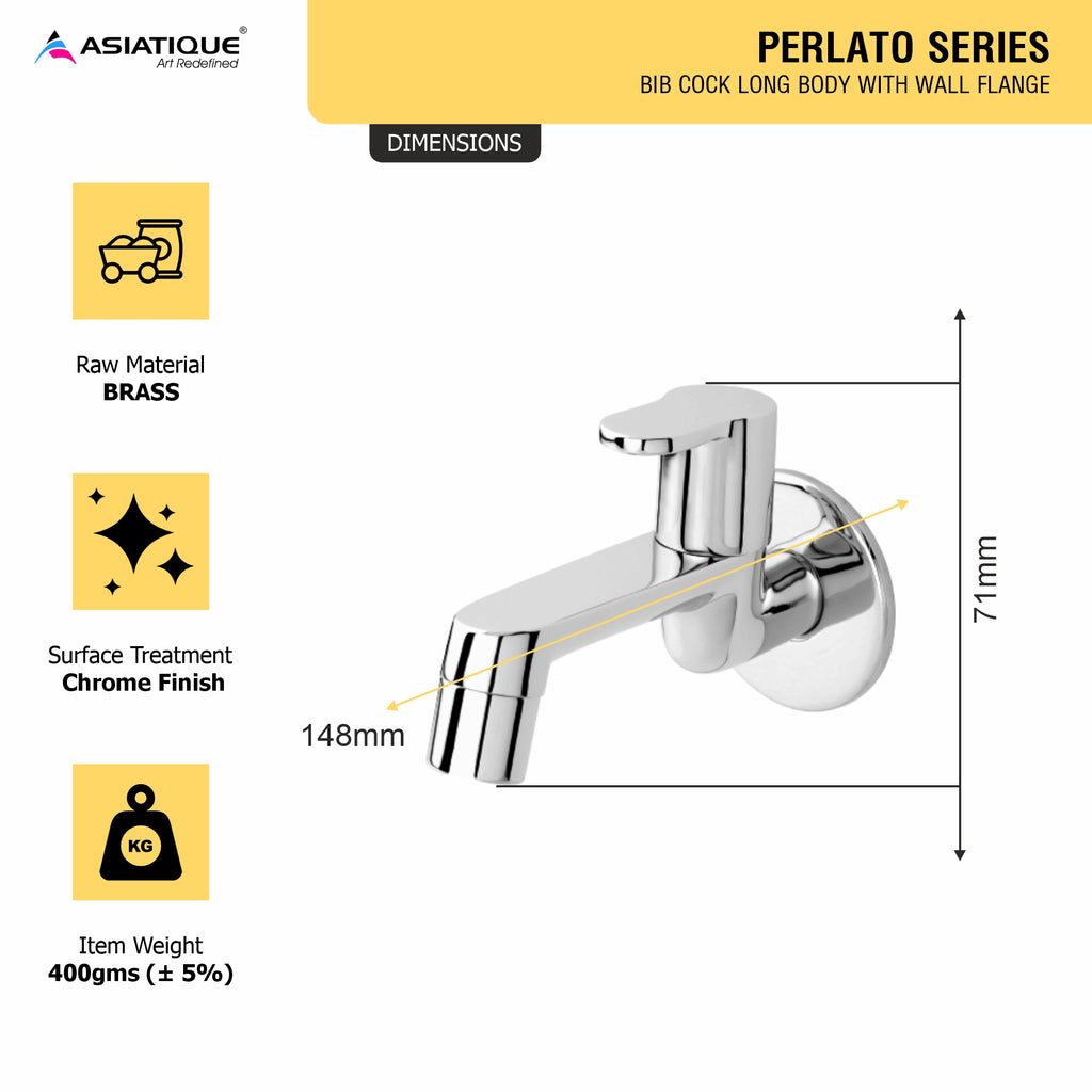 Asiatique Bib Cock Long Body With Wall Flange   (P-004),Perlato Series Premium Faucets & Mixers