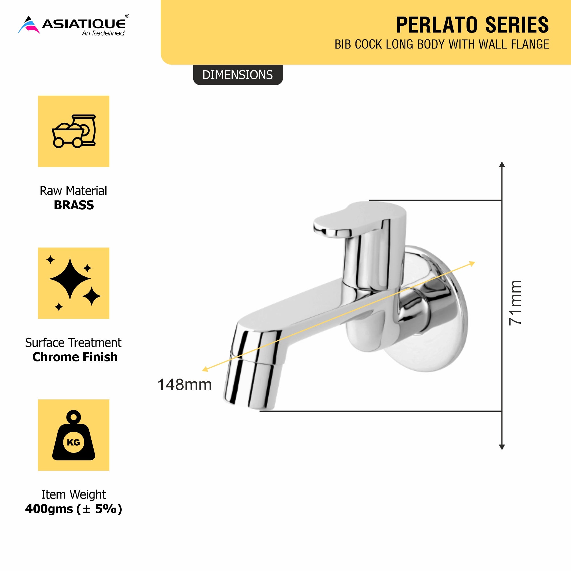 Asiatique Bib Cock Long Body With Wall Flange   (P-004),Perlato Series Premium Faucets & Mixers