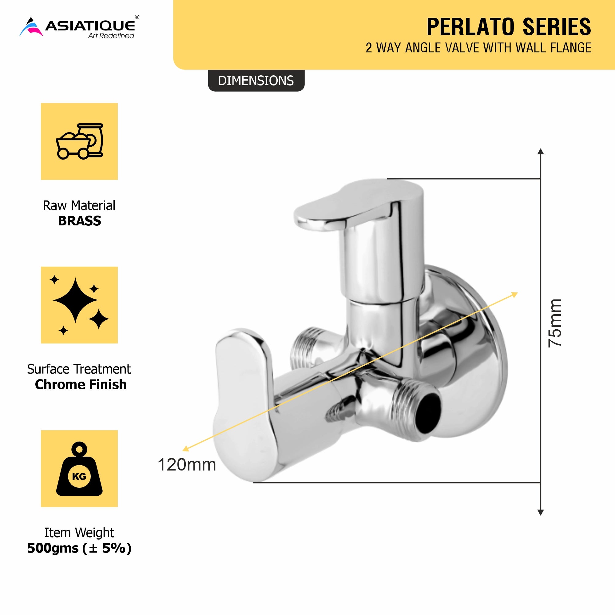 Asiatique 2 Way Angle Valve With Wall Flange  (P-005TW),Perlato Series Premium Faucets & Mixers