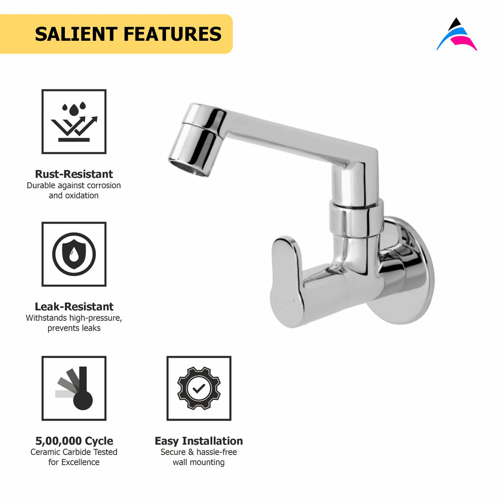 Asiatique Sink Cock With Swivel Casted Spout Wall Mounted With Flange  (P-007),Perlato Series Premium Faucets & Mixers
