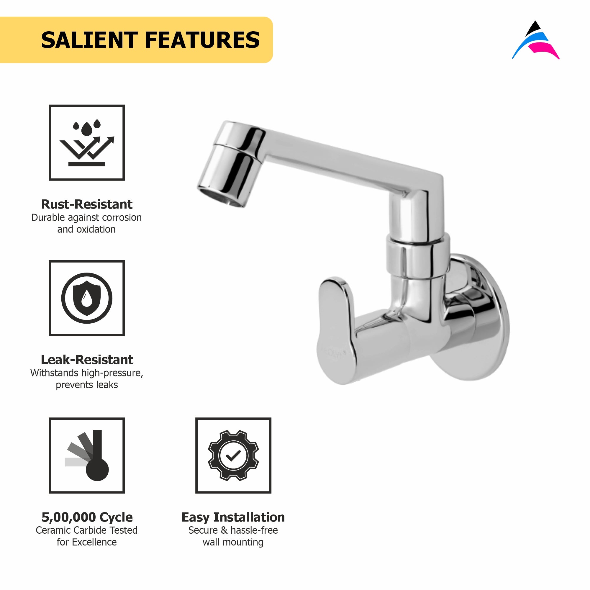 Asiatique Sink Cock With Swivel Casted Spout Wall Mounted With Flange  (P-007),Perlato Series Premium Faucets & Mixers