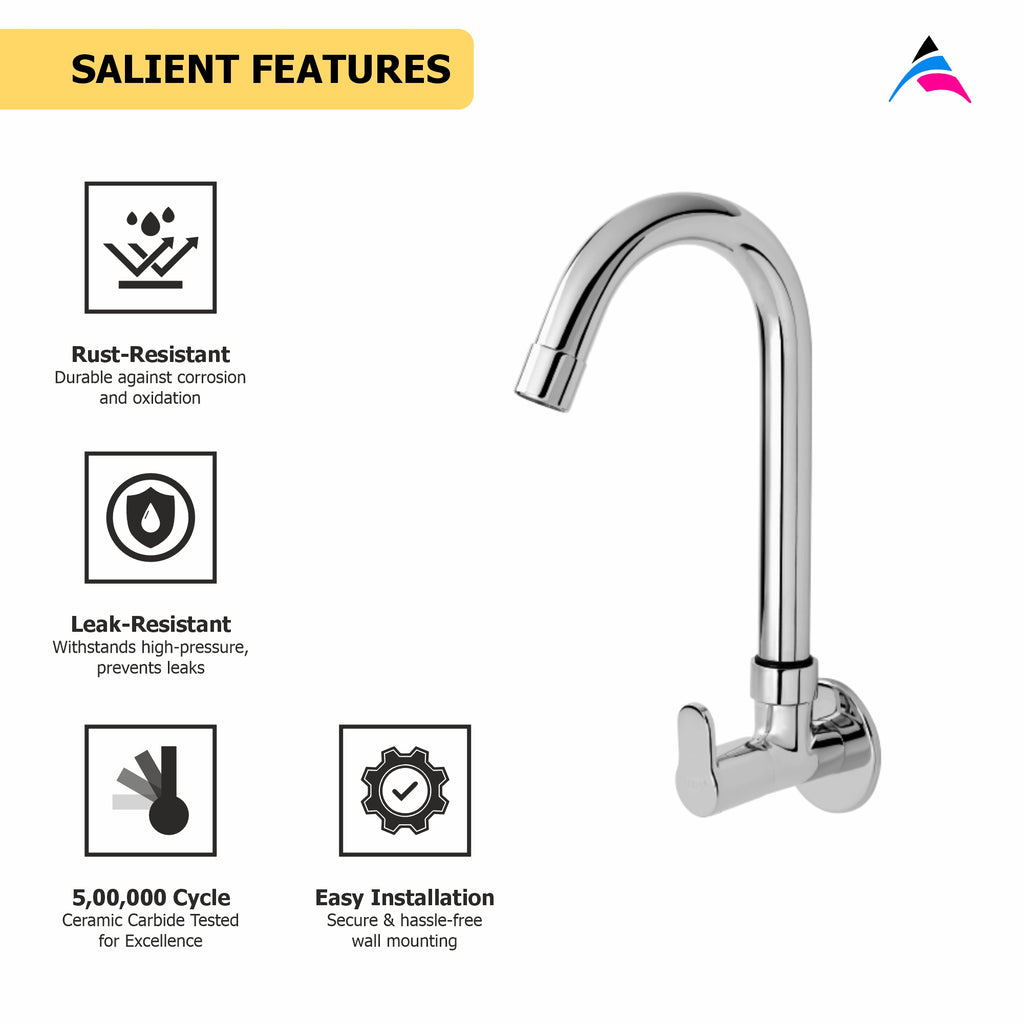 Asiatique Sink Cock with Extended Swivel 'J' Spout Wall Mounted With Flange (P-008),Perlato Series Premium Faucets & Mixers