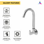 Asiatique Sink Cock with Extended Swivel 'J' Spout Wall Mounted With Flange (P-008),Perlato Series Premium Faucets & Mixers