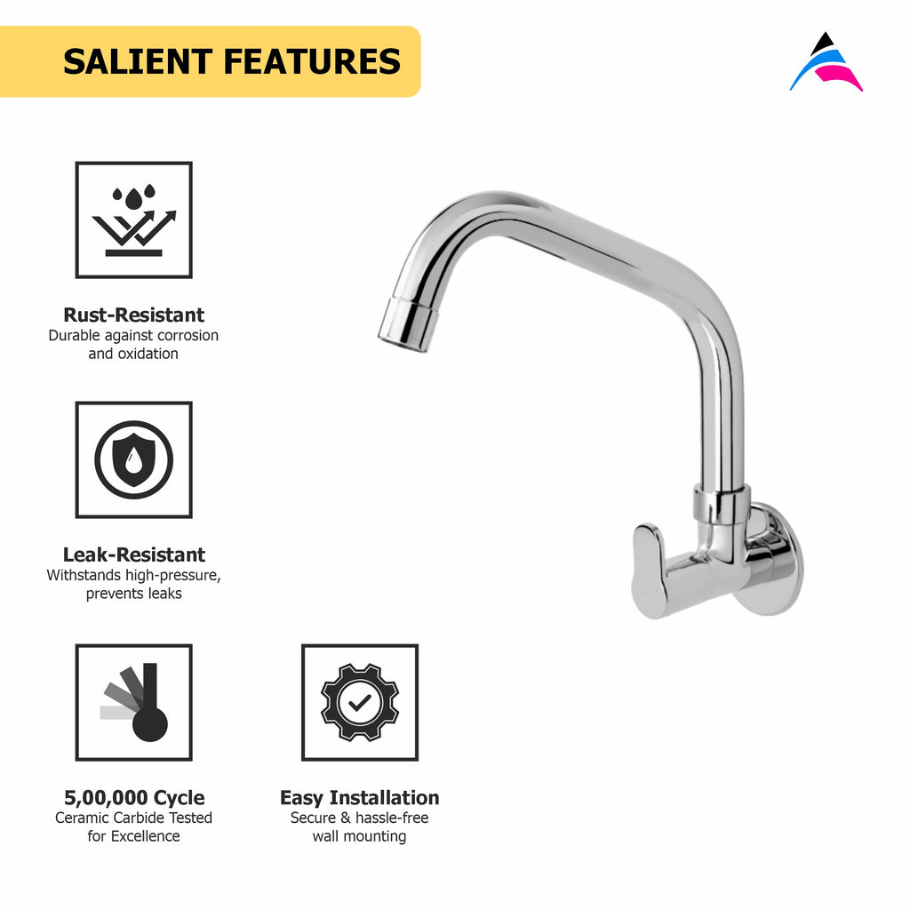 Asiatique Sink Cock with Extended Swivel Spout Wall Mounted With Flange (P-008EX),Perlato Series Premium Faucets & Mixers