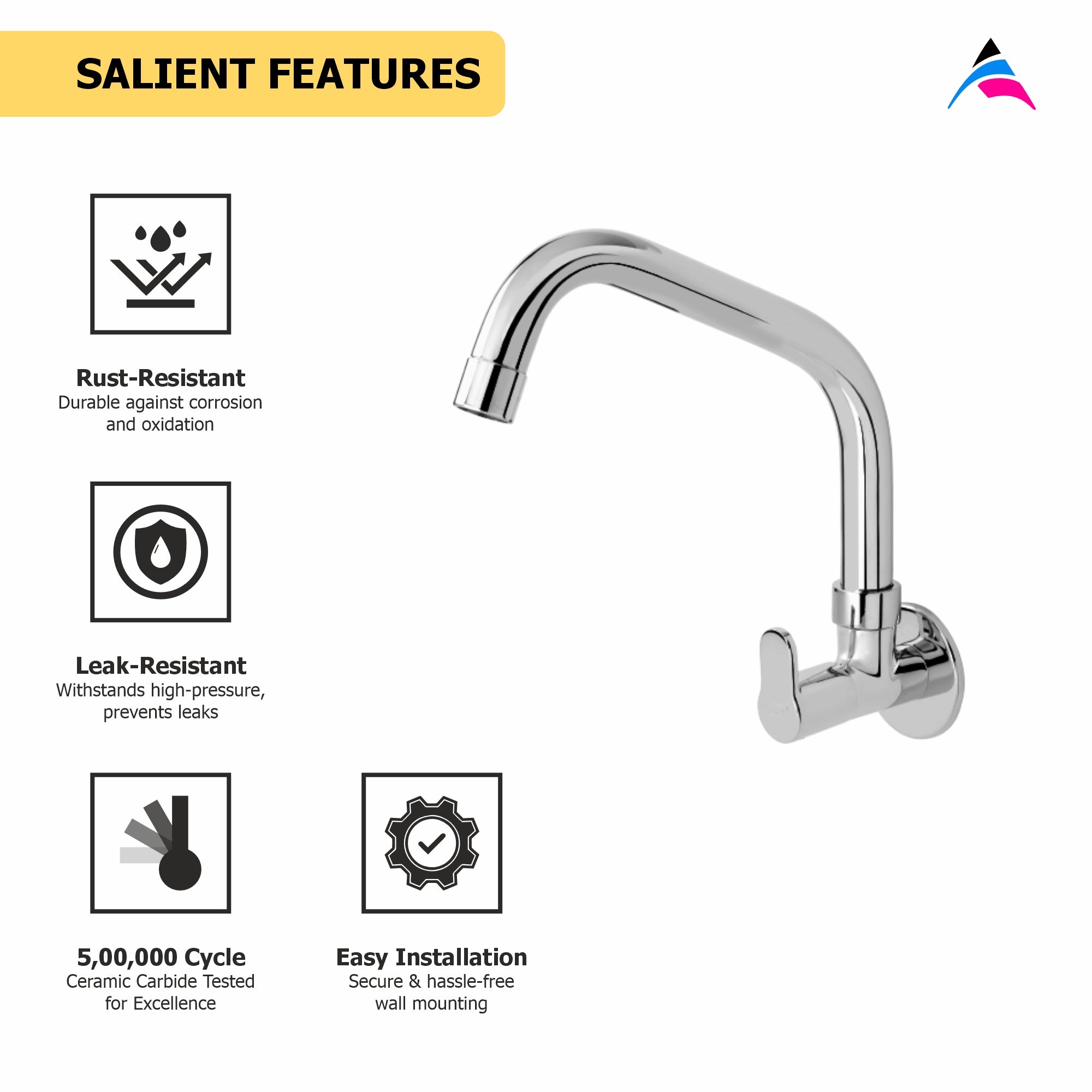 Asiatique Sink Cock with Extended Swivel Spout Wall Mounted With Flange (P-008EX),Perlato Series Premium Faucets & Mixers