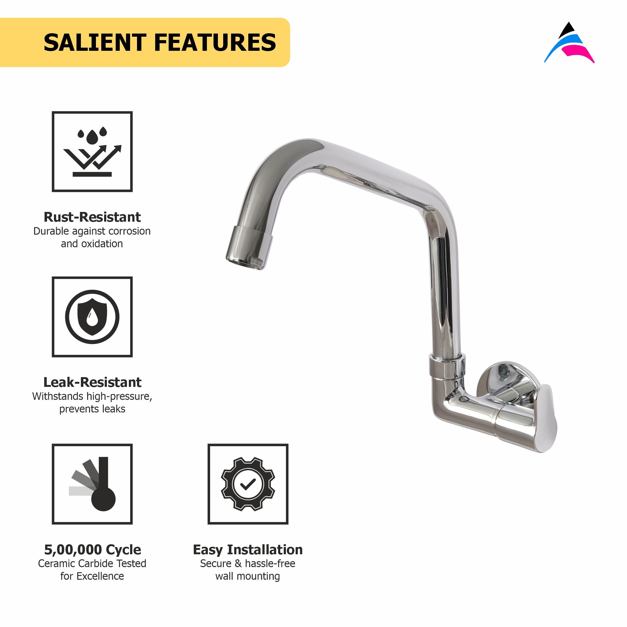 Asiatique Sink Cock with Extended Swivel Spout Side Handle Wall Mounted With Flange   (P-008EX SH),Perlato Series Premium Faucets & Mixers