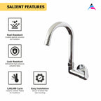 Asiatique Sink Cock with Extended Swivel 'J' Spout Side Handle Wall Mounted With Flange   (P-008SH),Perlato Series Premium Faucets & Mixers