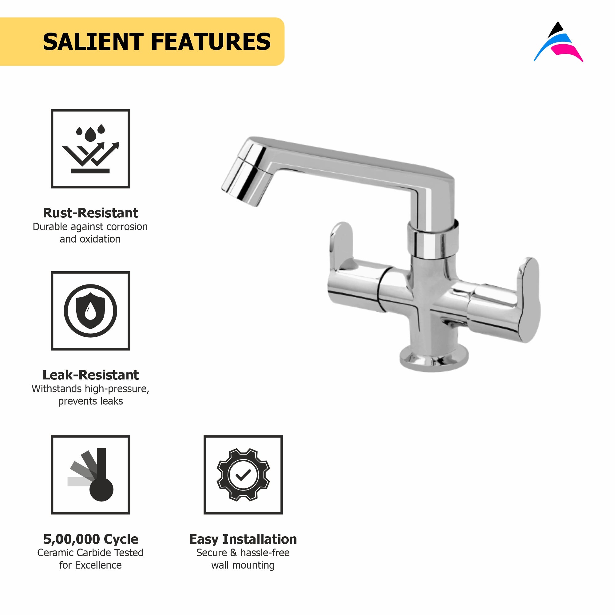 Asiatique C/H Basin Mixer With Swivel Casted Spout  (P-010),Perlato Series Premium Faucets & Mixers