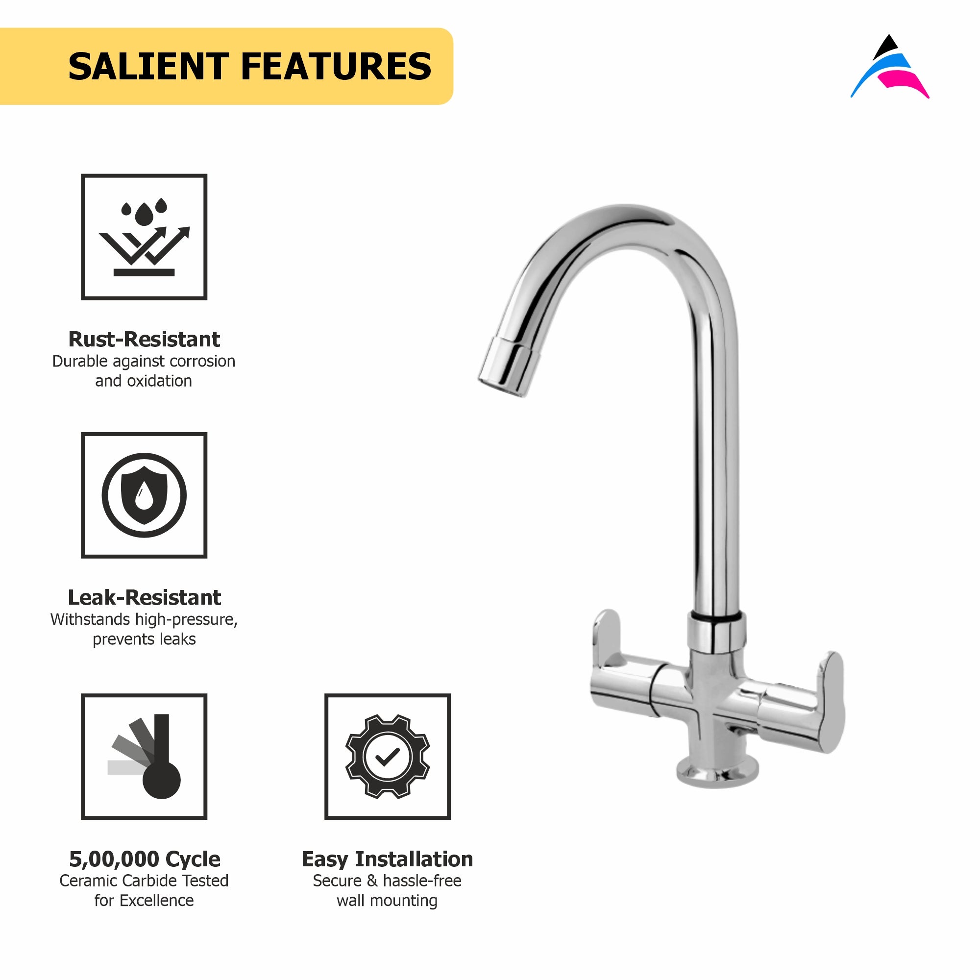 Asiatique C/H Basin Mixer With Extended Swivel 'J' Spout  (P-011),Perlato Series Premium Faucets & Mixers