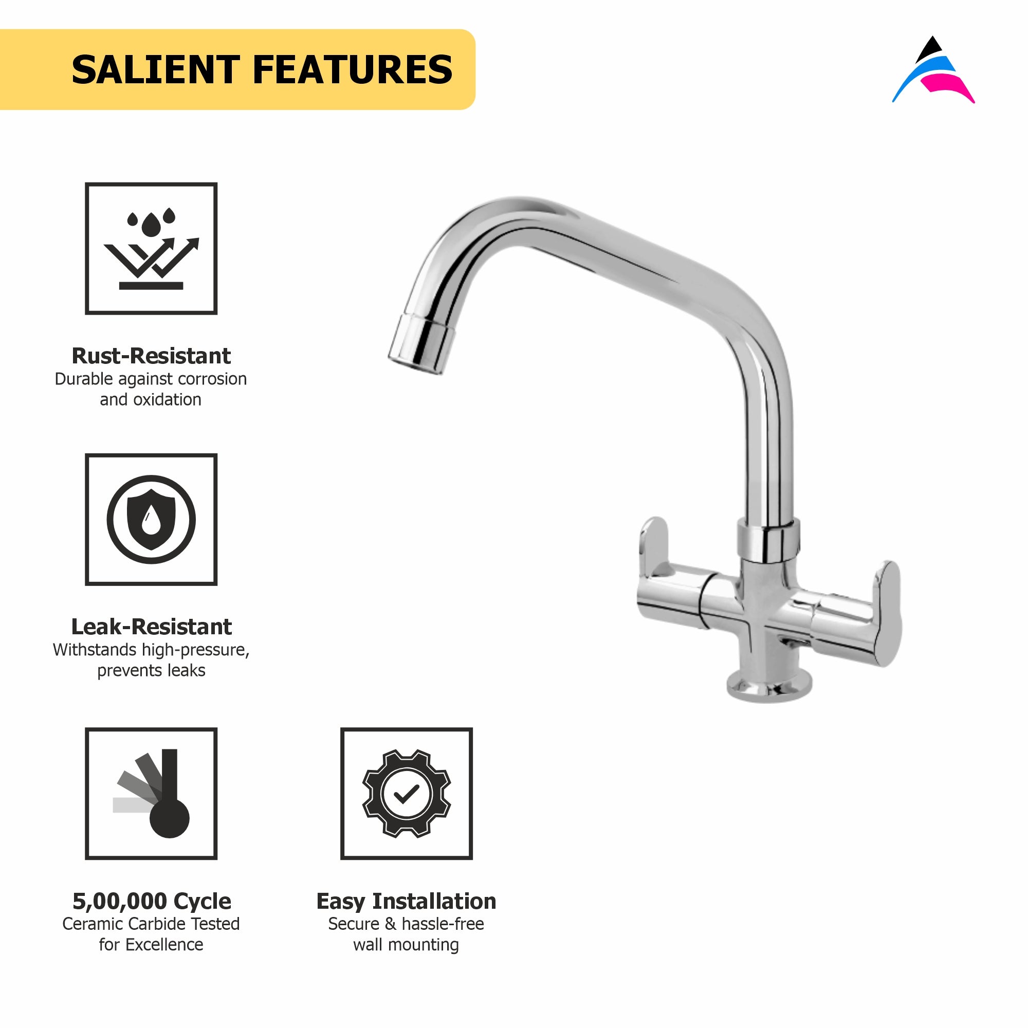 Asiatique C/H Basin Mixer With Extended Swivel Spout  (P-011EX),Perlato Series Premium Faucets & Mixers