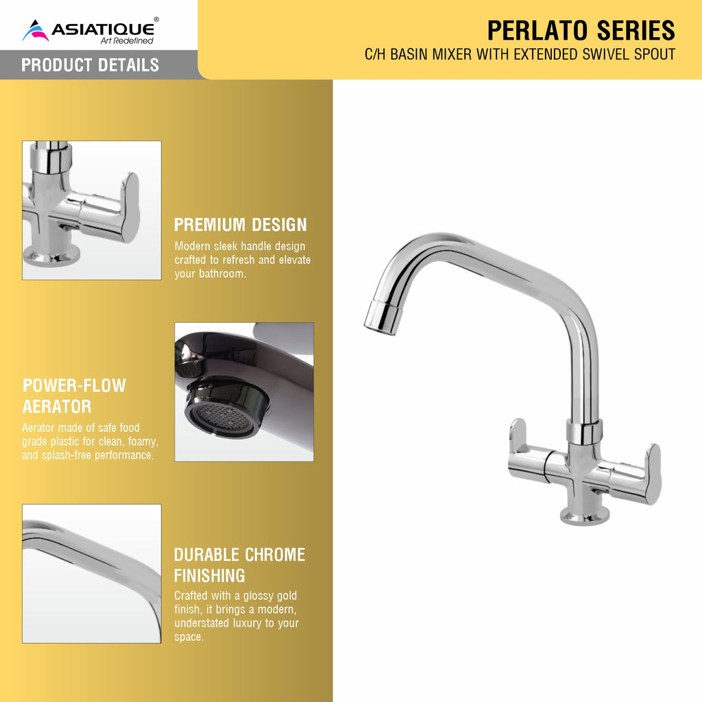 Asiatique C/H Basin Mixer With Extended Swivel Spout  (P-011EX),Perlato Series Premium Faucets & Mixers
