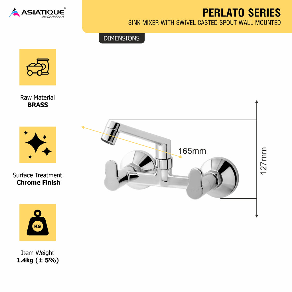 Asiatique Sink Mixer With Swivel Casted Spout  Wall Mounted (P-012),Perlato Series Premium Faucets & Mixers