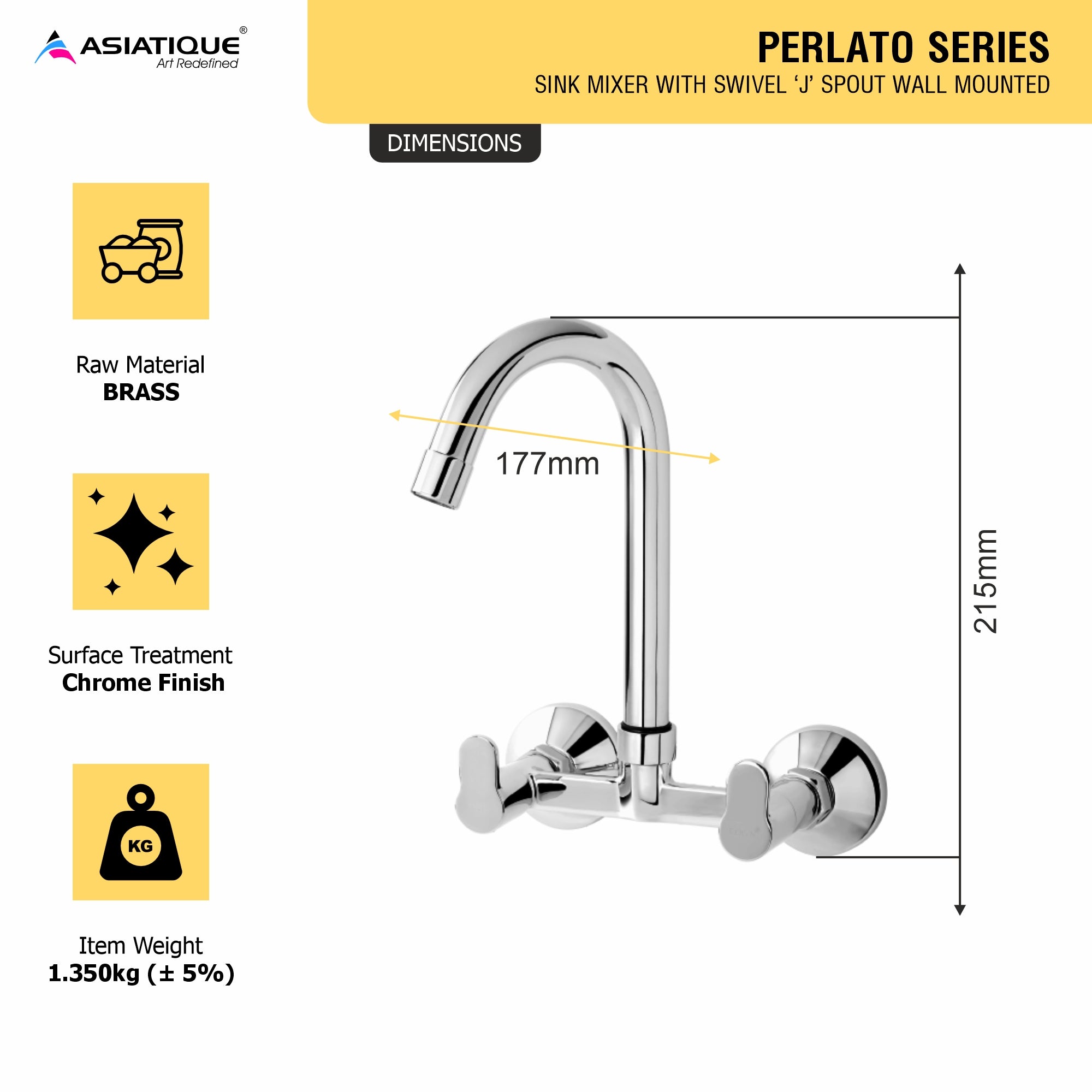 Asiatique Sink Mixer With Extended Swivel 'J' Spout Wall Mounted (P-013),Perlato Series Premium Faucets & Mixers (Copy)