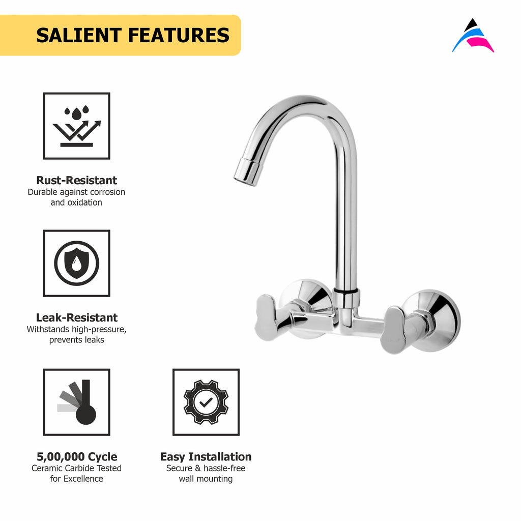 Asiatique Sink Mixer With Extended Swivel 'J' Spout Wall Mounted (P-013),Perlato Series Premium Faucets & Mixers (Copy)