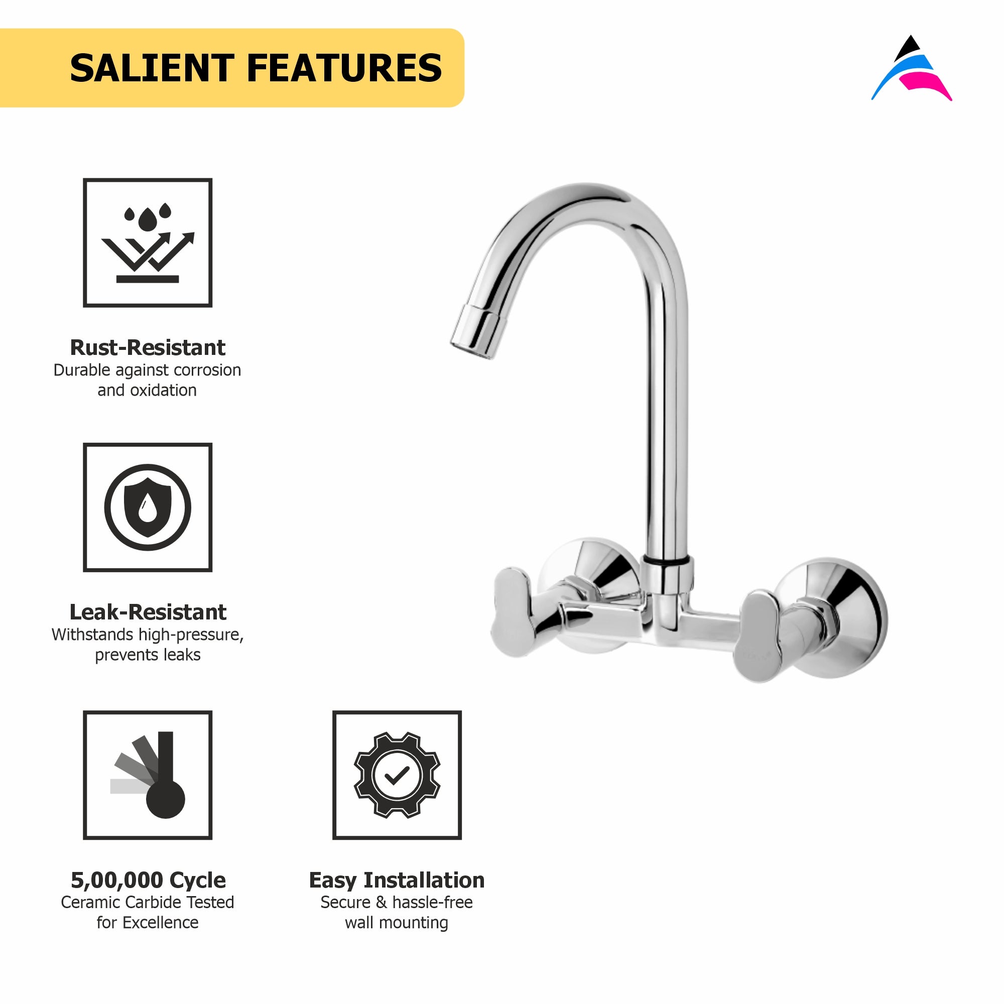 Asiatique Sink Mixer With Extended Swivel 'J' Spout Wall Mounted (P-013),Perlato Series Premium Faucets & Mixers (Copy)