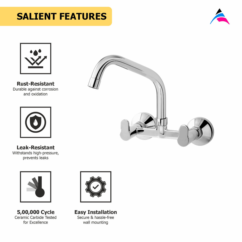 Asiatique Sink Mixer With Extended Swivel Spout Wall Mounted (P-013EX),Perlato Series Premium Faucets & Mixers
