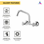 Asiatique Sink Mixer With Extended Swivel Spout Wall Mounted (P-013EX),Perlato Series Premium Faucets & Mixers