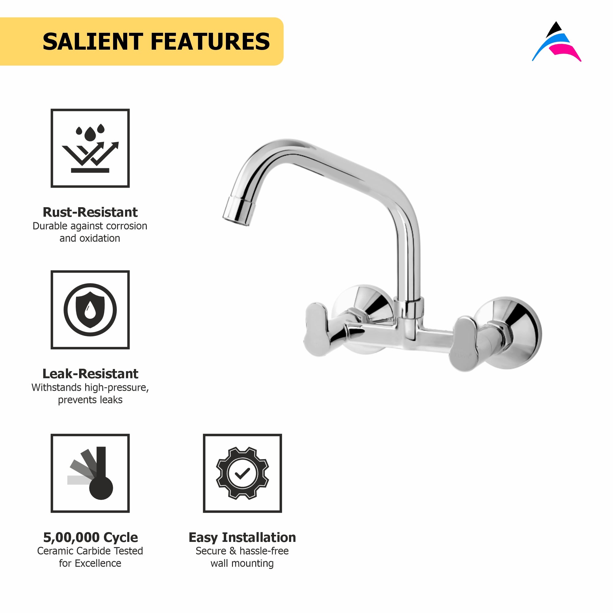 Asiatique Sink Mixer With Extended Swivel Spout Wall Mounted (P-013EX),Perlato Series Premium Faucets & Mixers