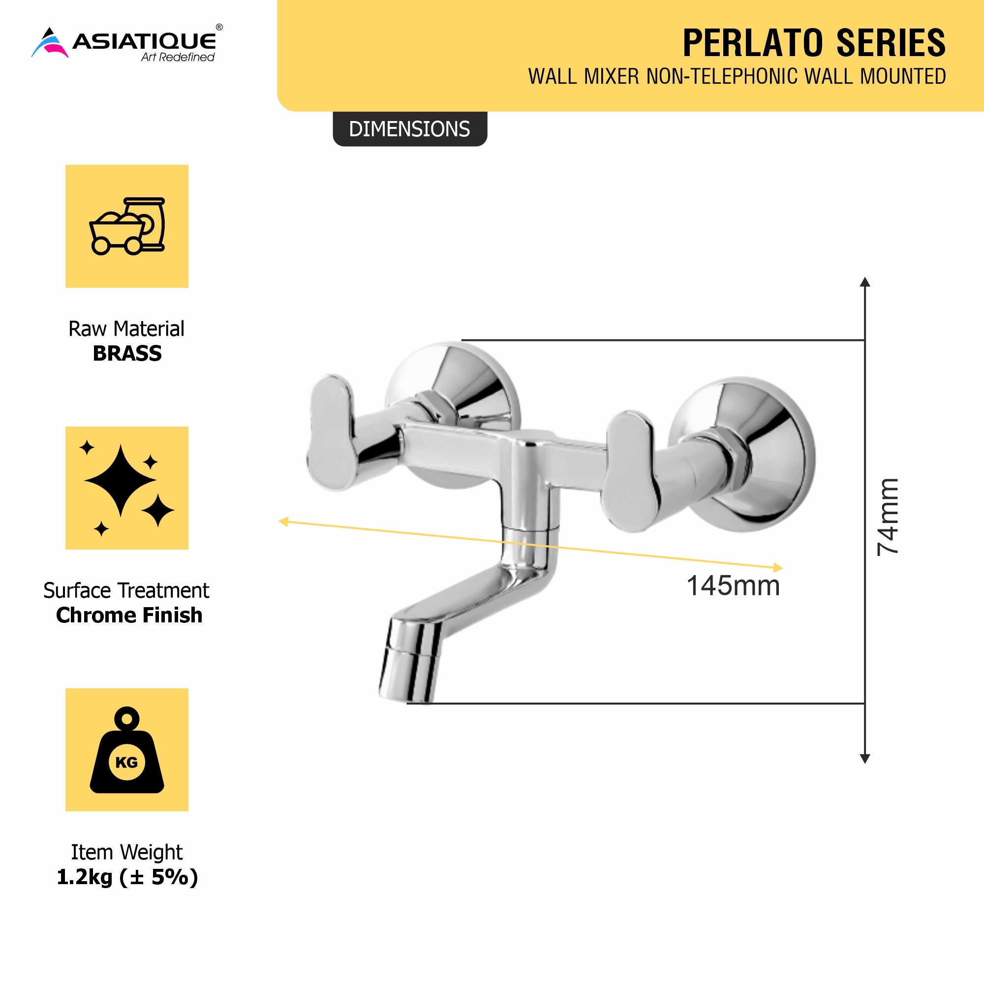 Asiatique Wall Mixer Non-Telephonic Wall Mounted (P-014),Perlato Series Premium Faucets & Mixers