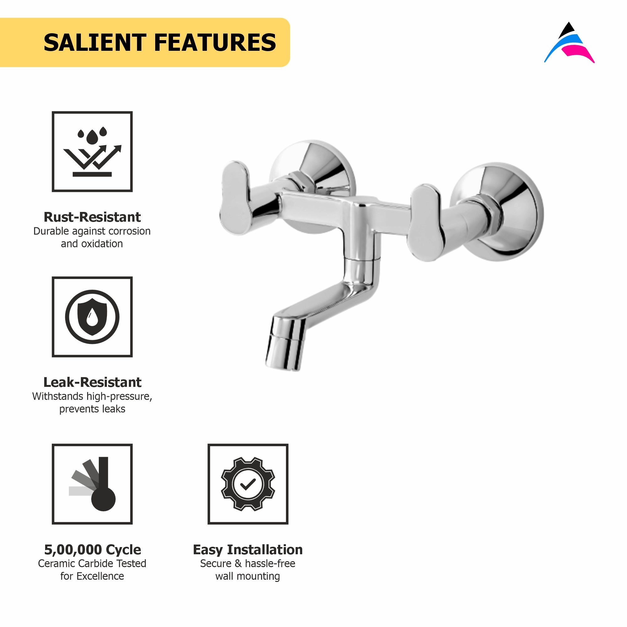 Asiatique Wall Mixer Non-Telephonic Wall Mounted (P-014),Perlato Series Premium Faucets & Mixers