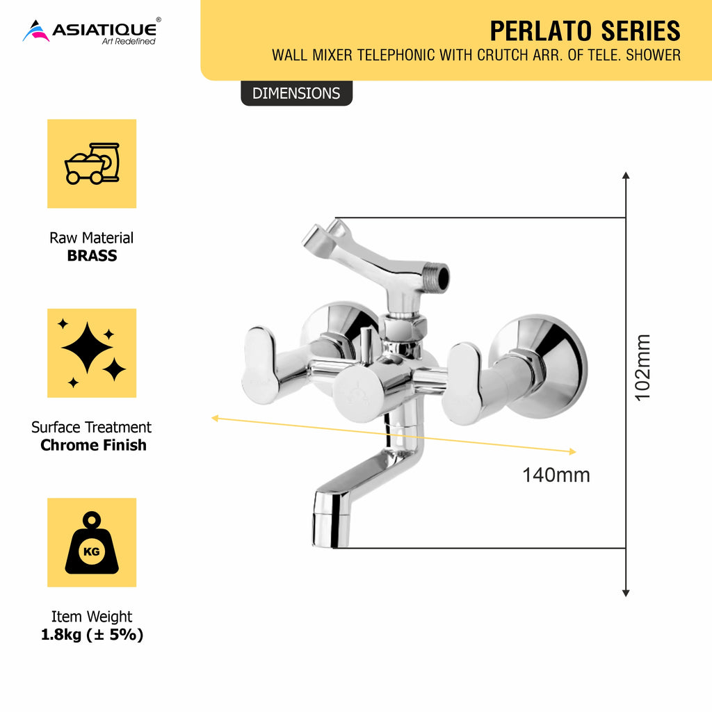 Asiatique Wall Mixer Telephonic with Crutch ARR of Tele. Shower (P-016),Perlato Series Premium Faucets & Mixers
