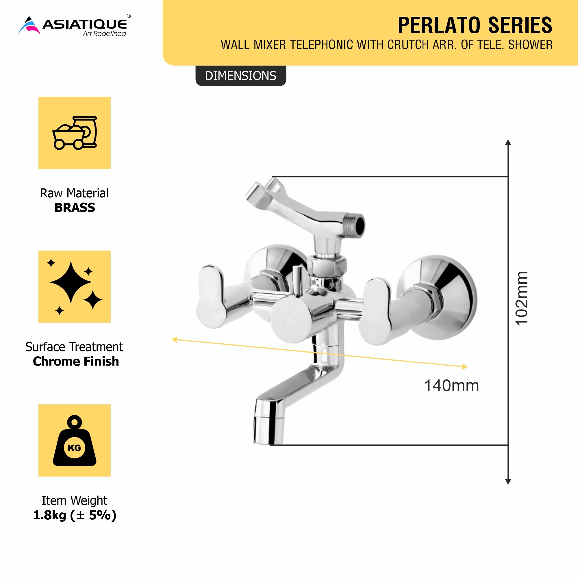 Asiatique Wall Mixer Telephonic with Crutch ARR of Tele. Shower (P-016),Perlato Series Premium Faucets & Mixers