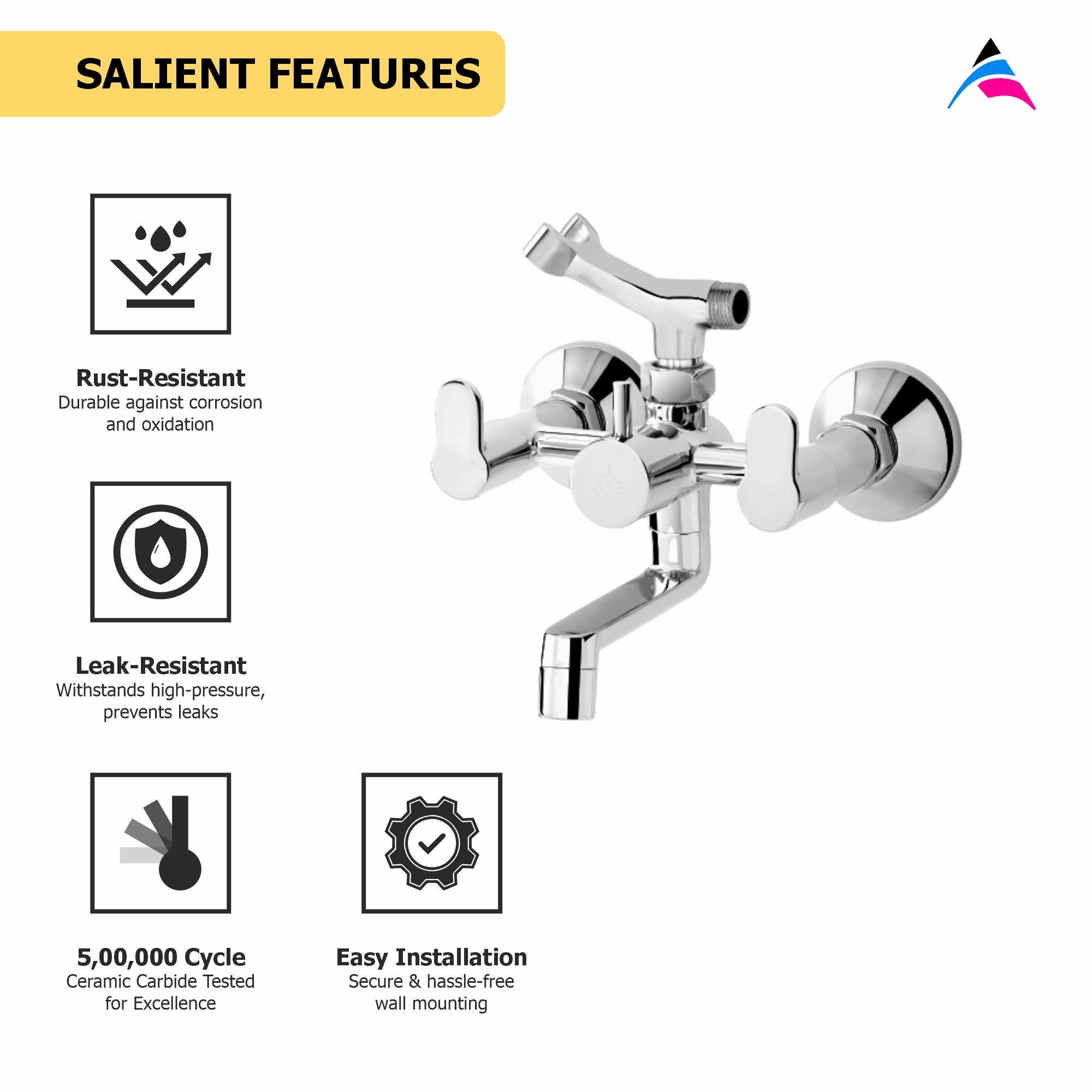 Asiatique Wall Mixer Telephonic with Crutch ARR of Tele. Shower (P-016),Perlato Series Premium Faucets & Mixers