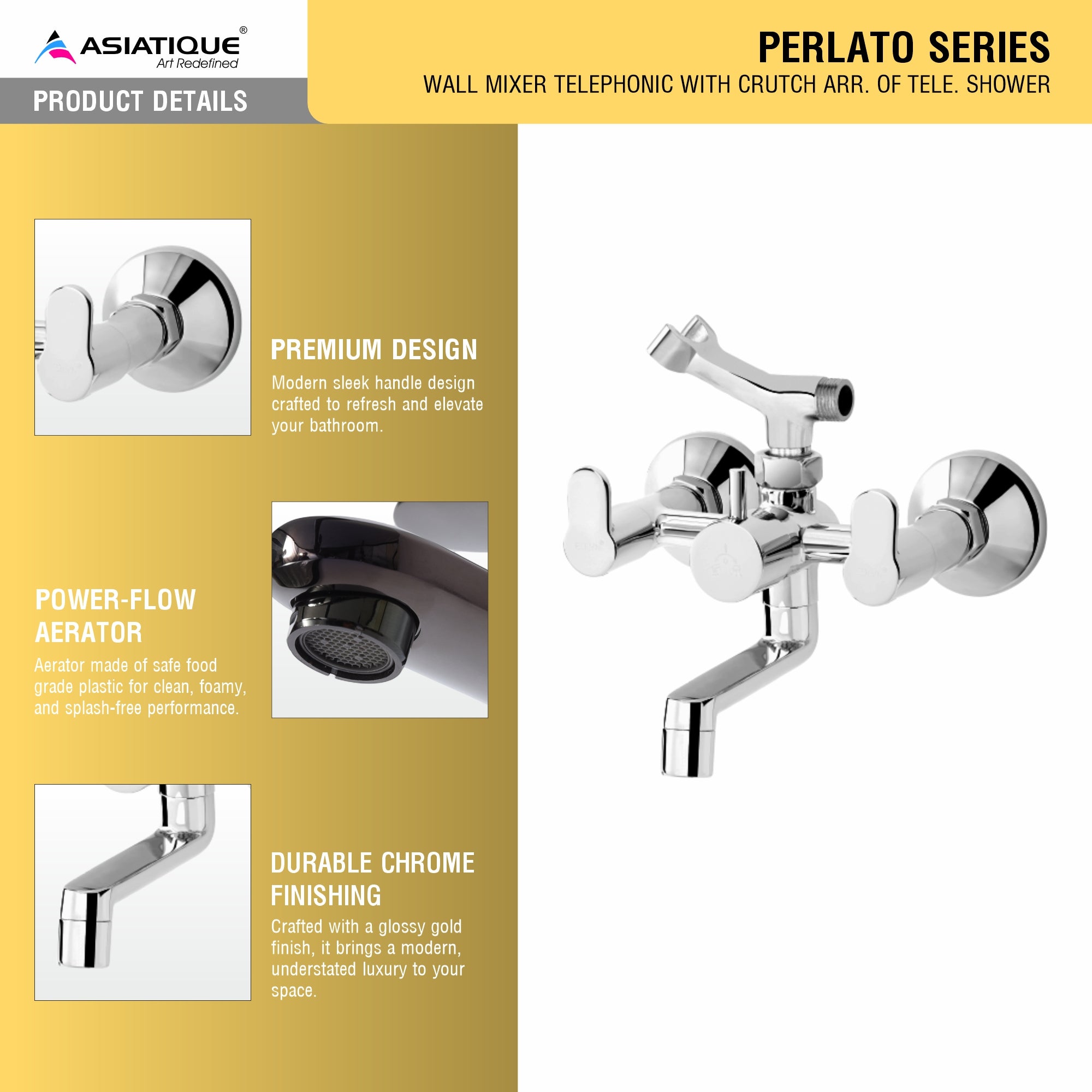 Asiatique Wall Mixer Telephonic with Crutch ARR of Tele. Shower (P-016),Perlato Series Premium Faucets & Mixers