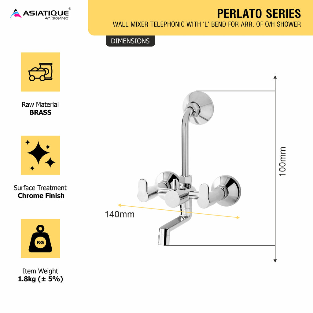 Asiatique Wall Mixer Telephonic with 'L' Bend for ARR .of O/H Shower (P-017),Perlato Series Premium Faucets & Mixers