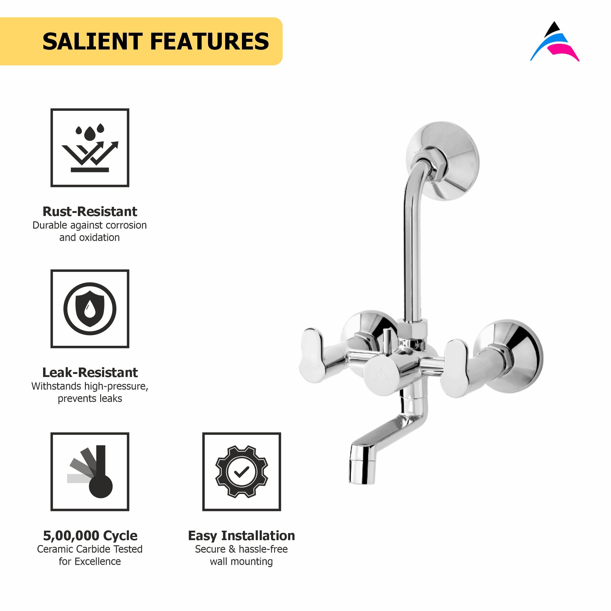 Asiatique Wall Mixer Telephonic with 'L' Bend for ARR .of O/H Shower (P-017),Perlato Series Premium Faucets & Mixers