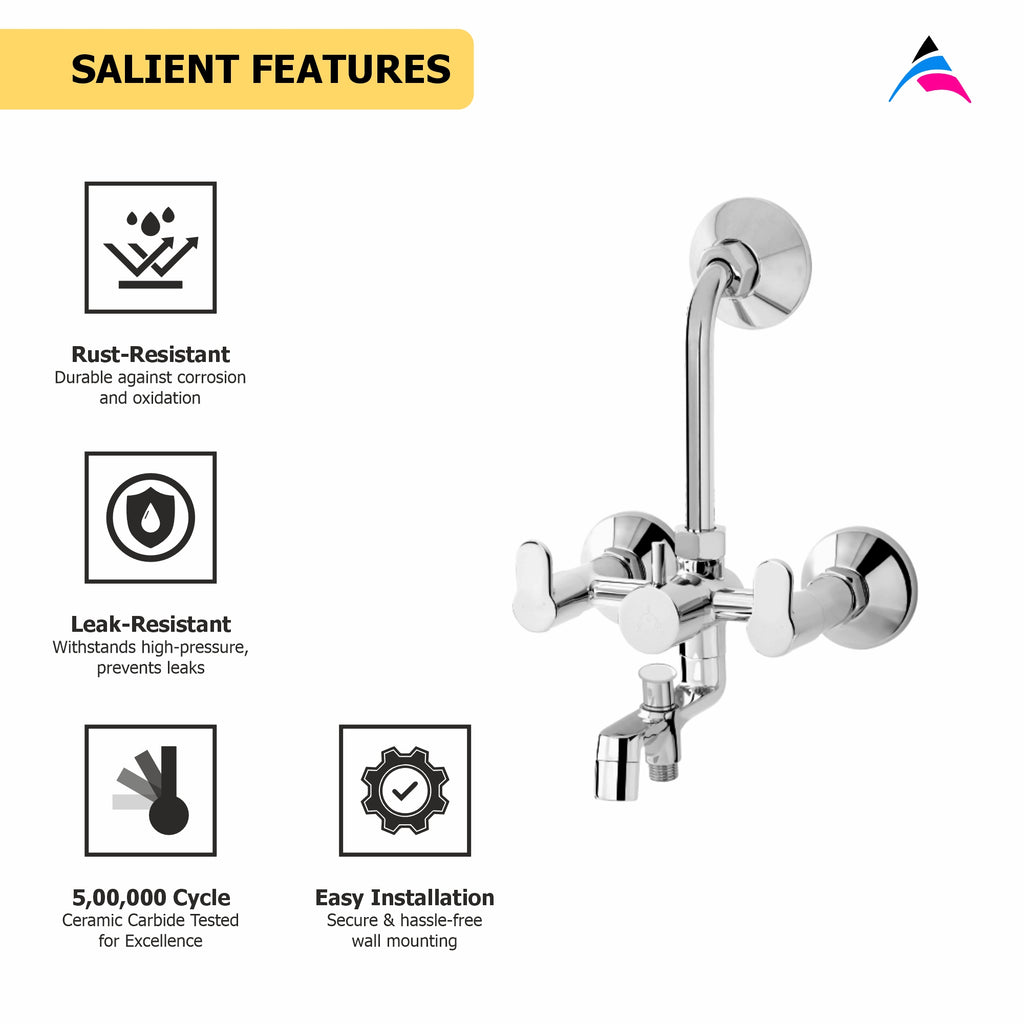 Asiatique 3 in 1 Wall Mixer with Pro . For Tele Shower & O/H Shower (P-018),Perlato Series Premium Faucets & Mixers