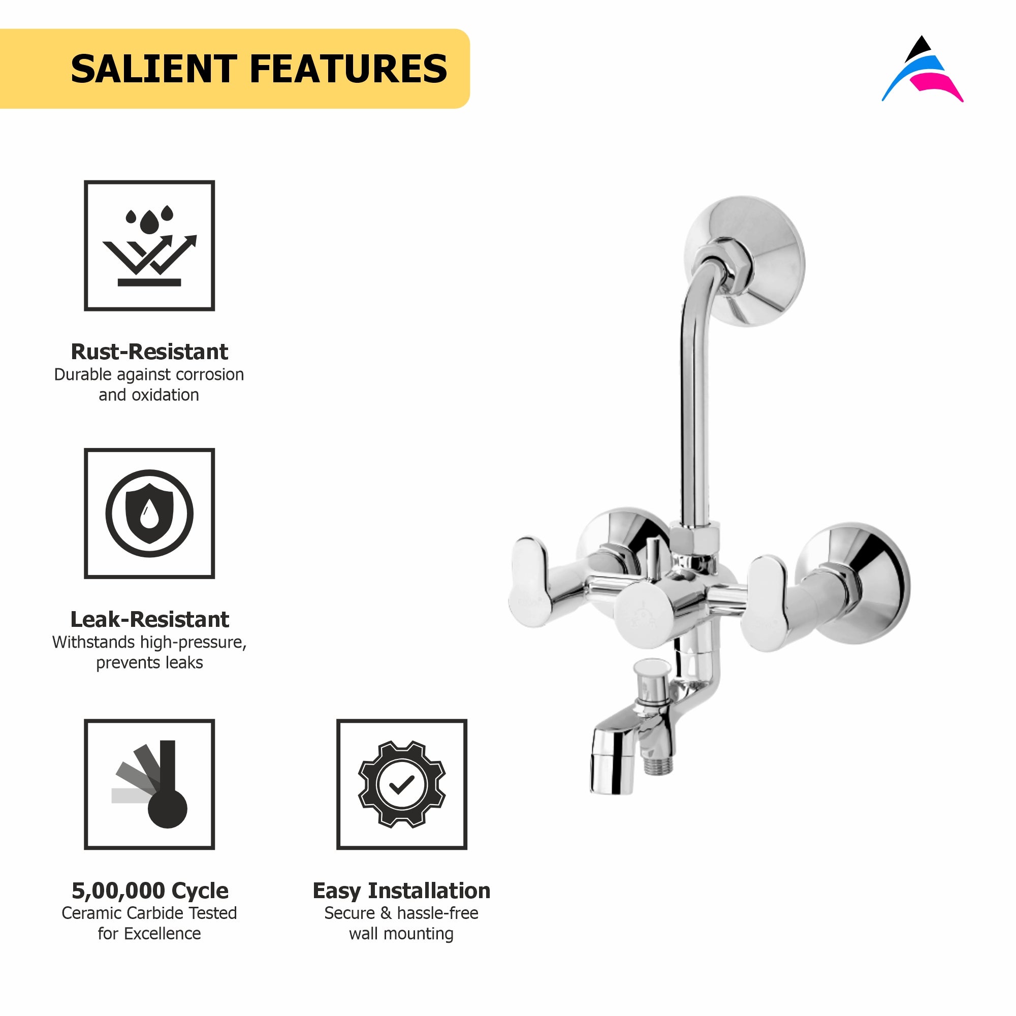 Asiatique 3 in 1 Wall Mixer with Pro . For Tele Shower & O/H Shower (P-018),Perlato Series Premium Faucets & Mixers