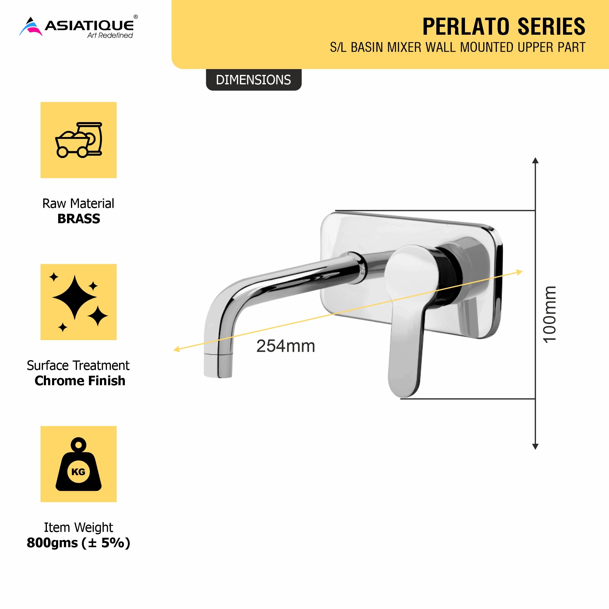 Asiatique S/L Basin Mixer Wall Mounted Upper Part  (P-019U),Perlato Series Premium Faucets & Mixers
