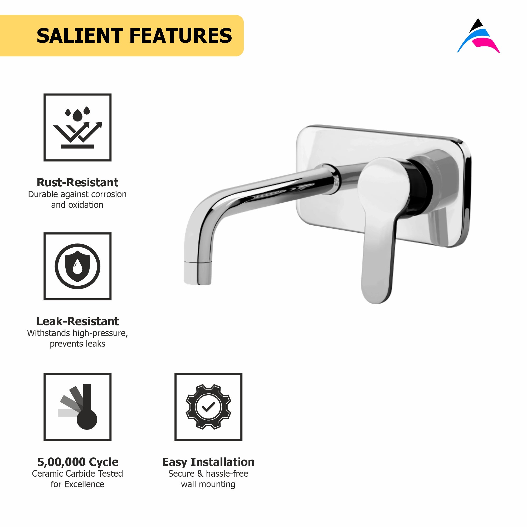 Asiatique S/L Basin Mixer Wall Mounted Upper Part  (P-019U),Perlato Series Premium Faucets & Mixers