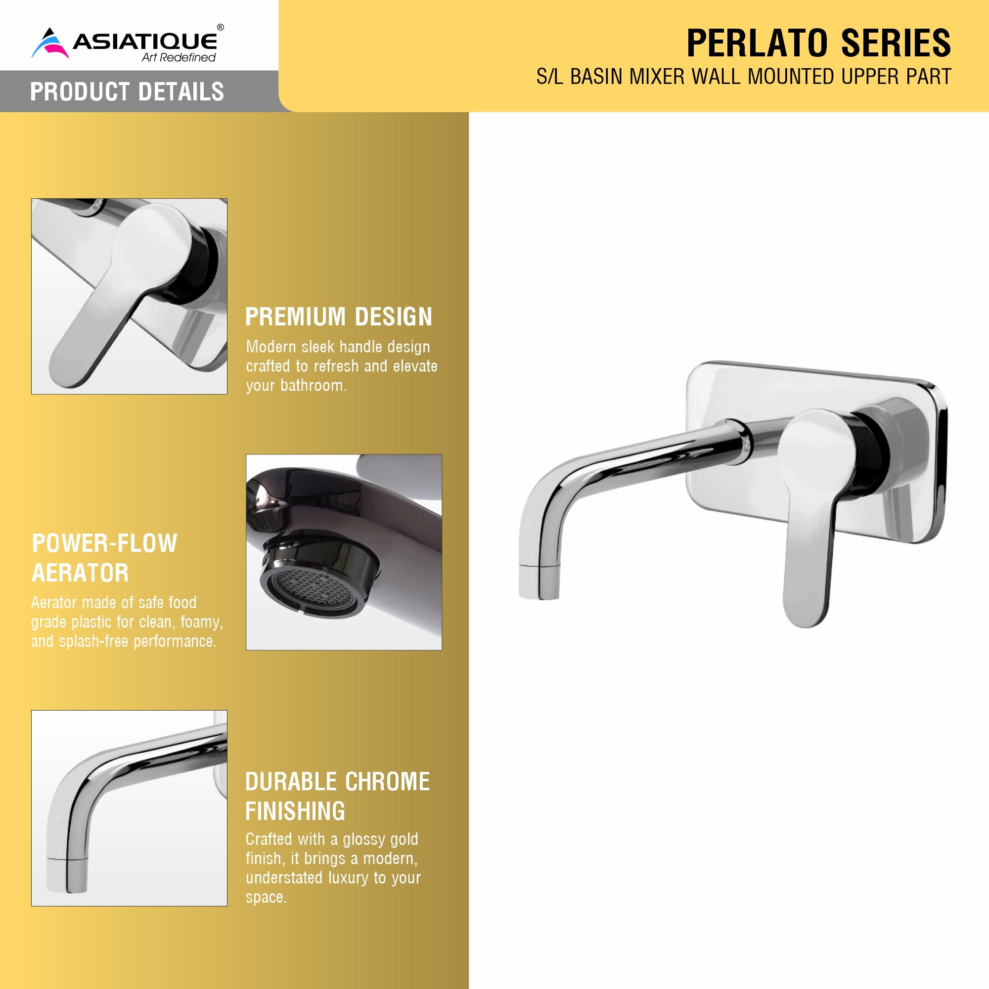 Asiatique S/L Basin Mixer Wall Mounted Upper Part  (P-019U),Perlato Series Premium Faucets & Mixers