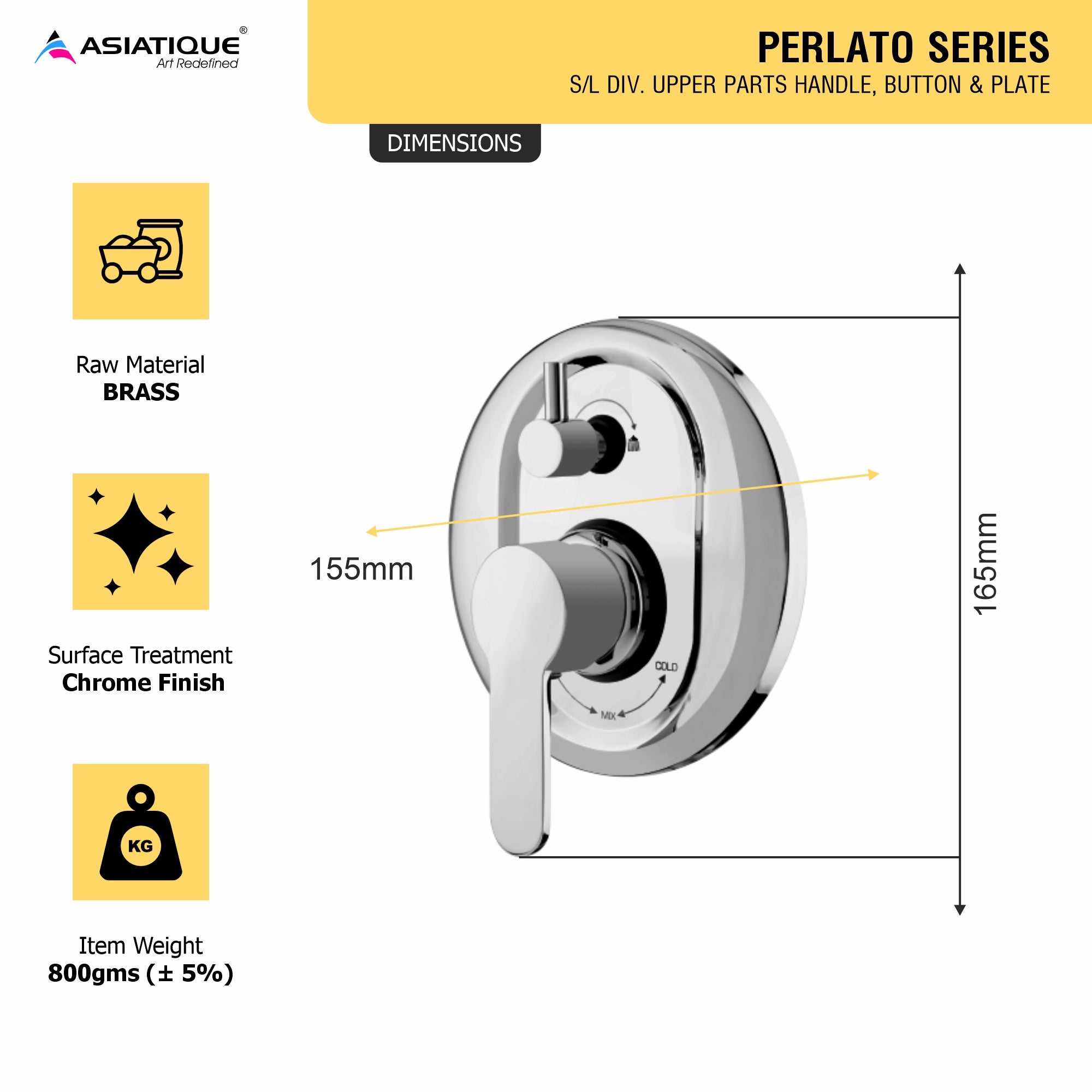 Asiatique S/L Div Upper Parts Handle Button & Plate  (P-024),Perlato Series Premium Faucets & Mixers
