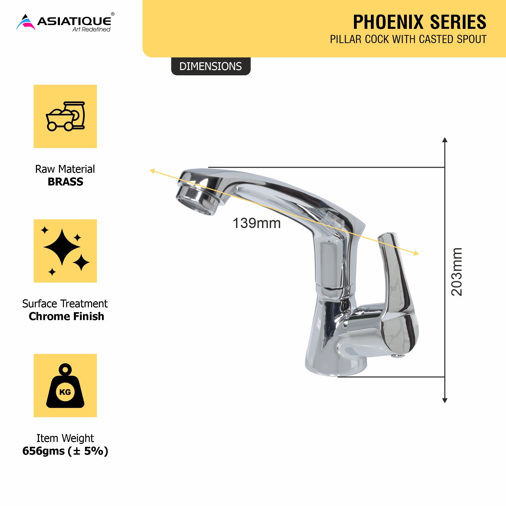Asiatique Pillar Cock With Casted Spout (PH-001), Phoenix Series Premium Faucets & Mixers