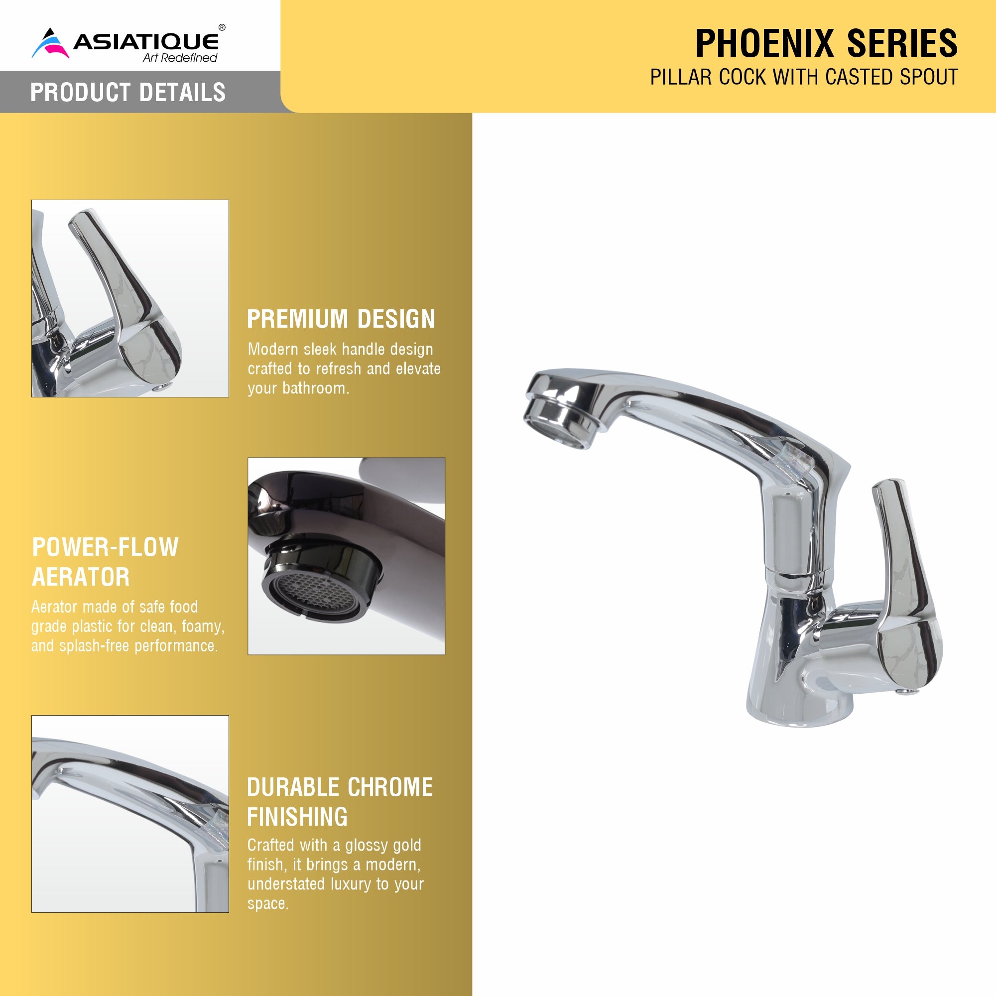 Asiatique Pillar Cock With Casted Spout (PH-001), Phoenix Series Premium Faucets & Mixers