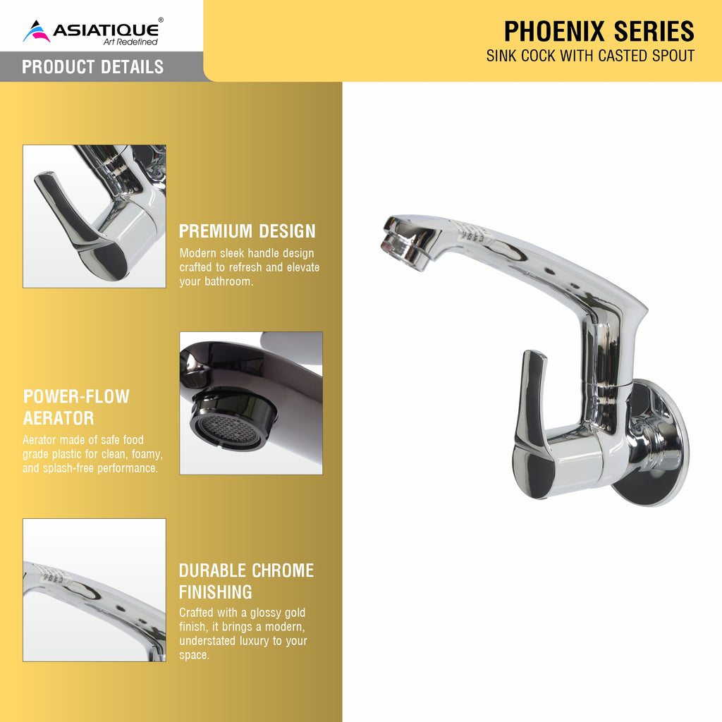 Asiatique Sink Cock With Casted Spout (PH-007), Phoenix Series Premium Faucets & Mixers