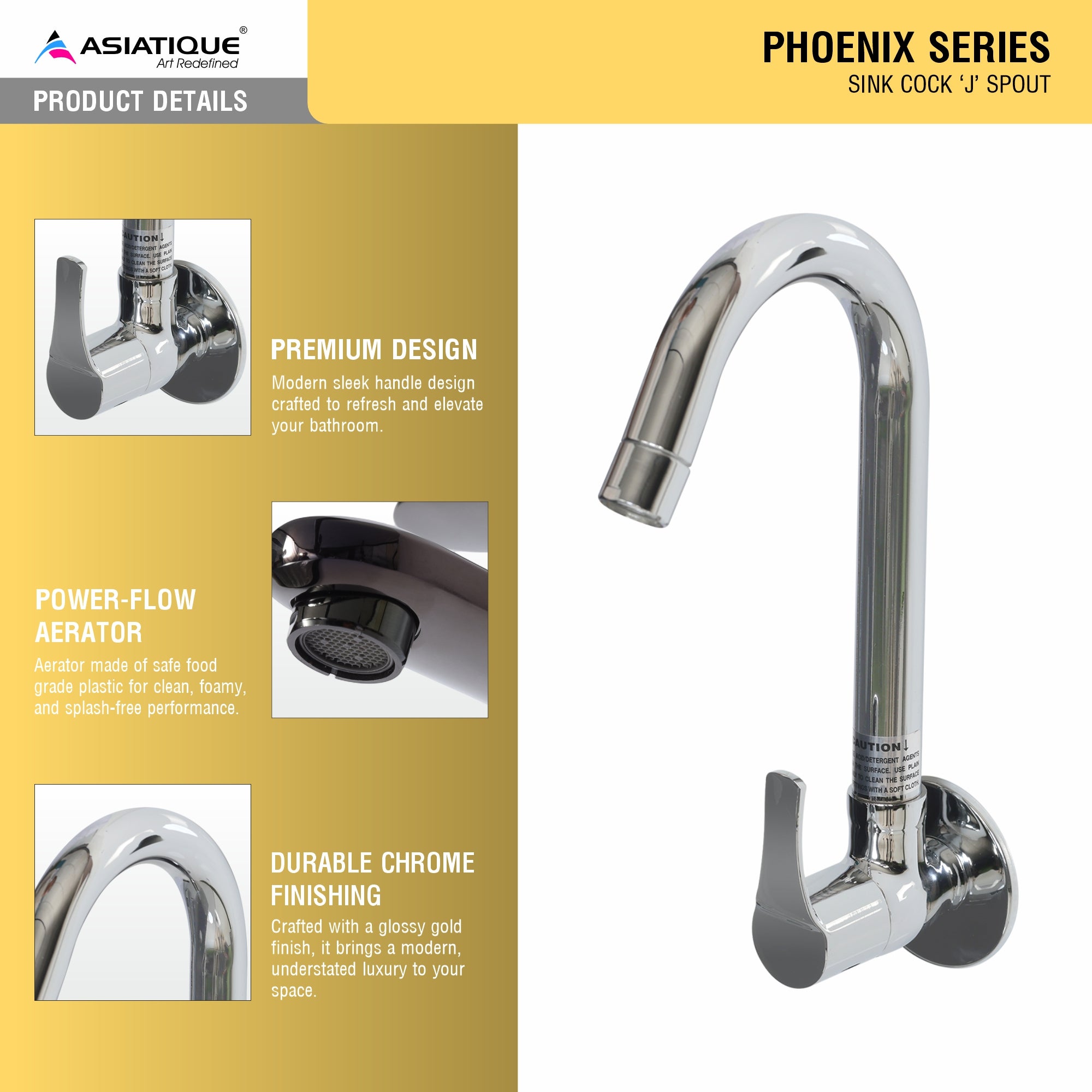 Asiatique Sink Cock 'J' Spout (PH-008), Phoenix Series Premium Faucets & Mixers