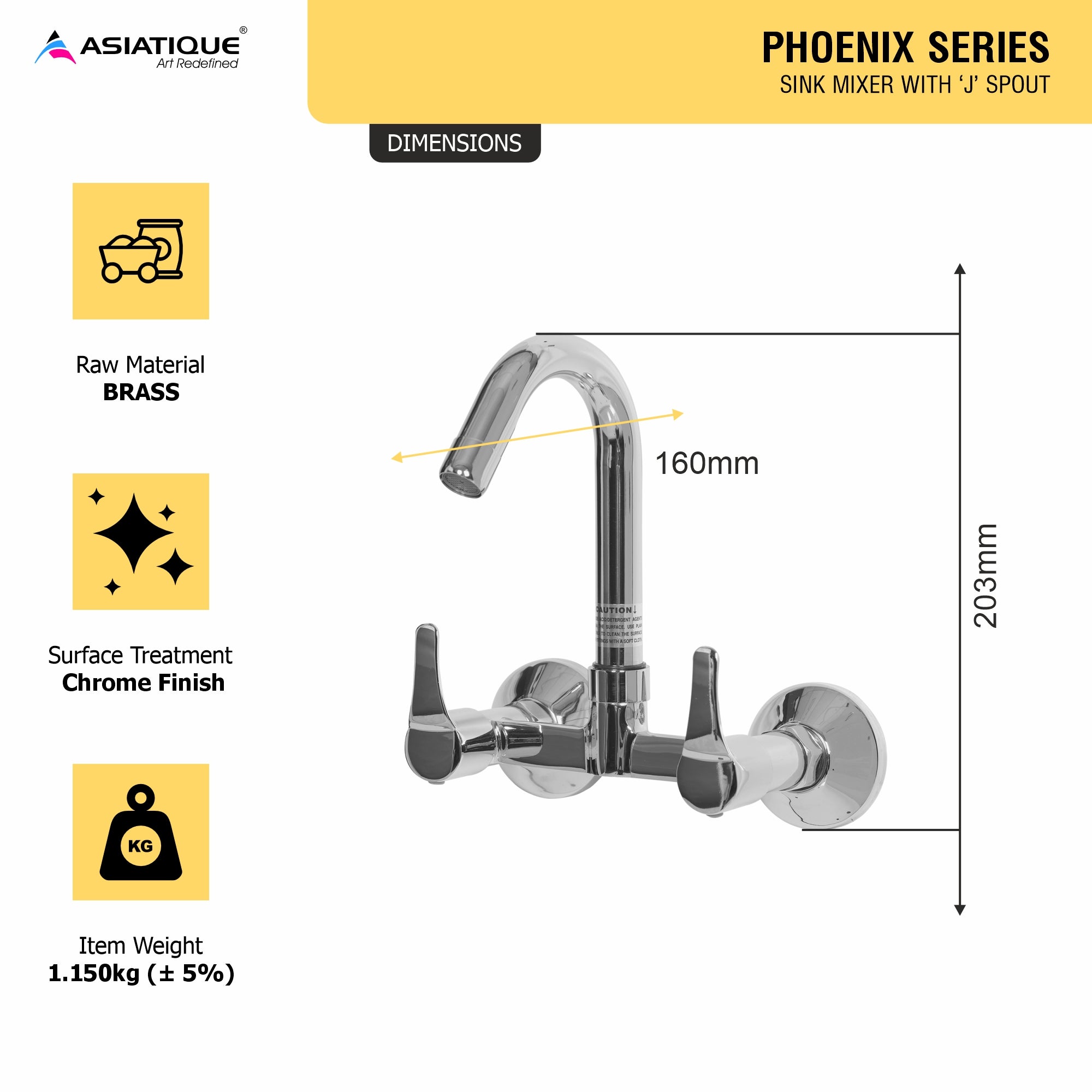 Asiatique Sink Mixer With 'J' Spout (PH-013), Phoenix Series Premium Faucets & Mixers