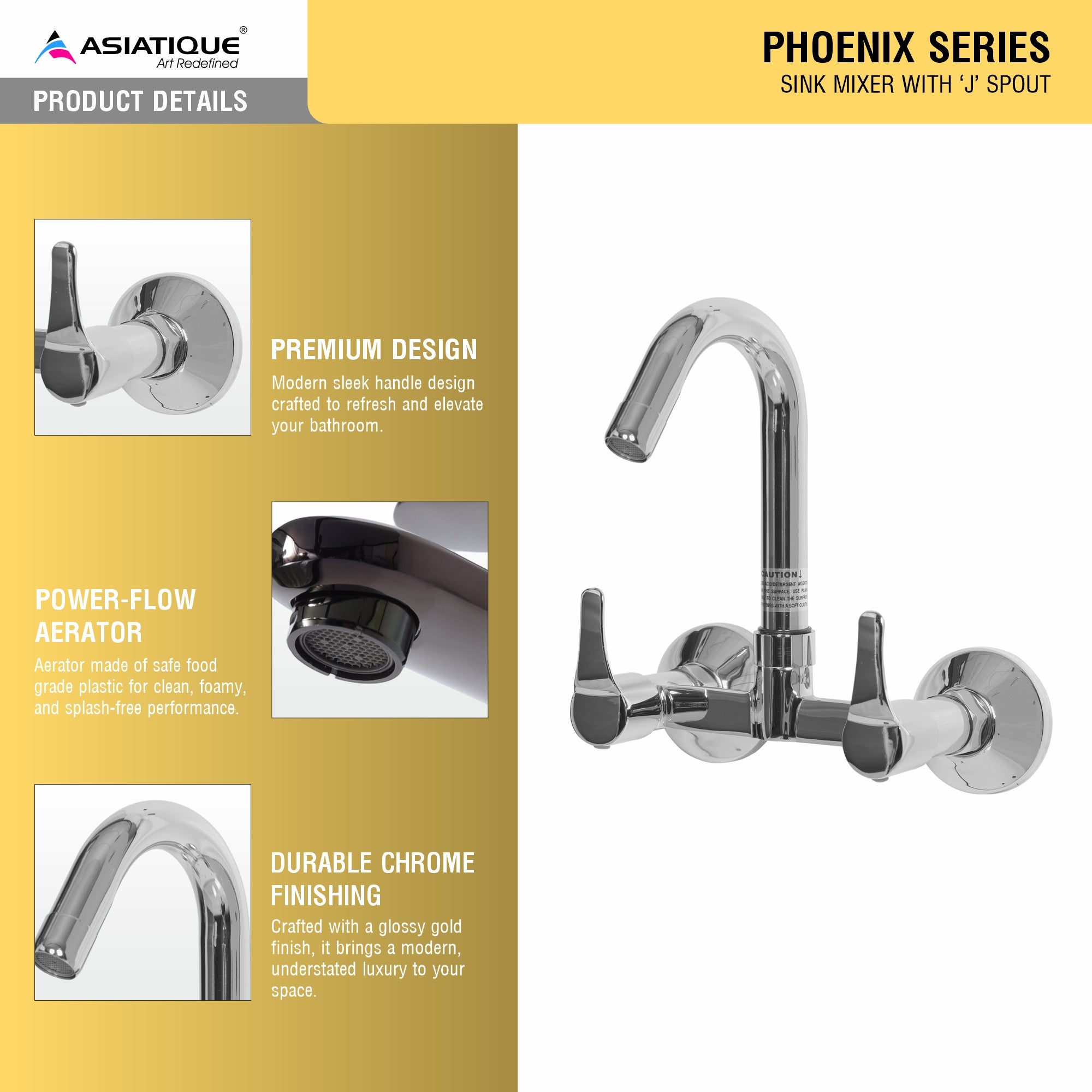 Asiatique Sink Mixer With 'J' Spout (PH-013), Phoenix Series Premium Faucets & Mixers