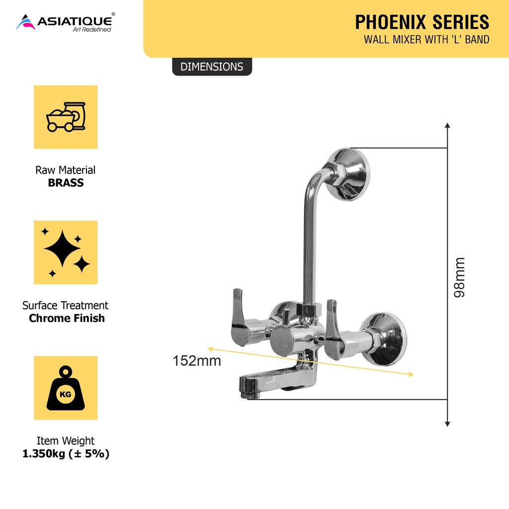 Asiatique Wall Mixer With ‘L’ Bend (PH-017L), Phoenix Series Premium Faucets & Mixers